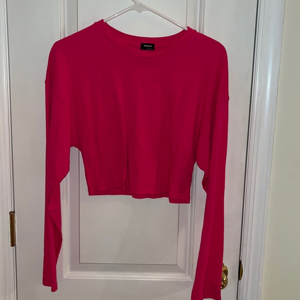 W Pink Long Sleeve Crop Top, Small